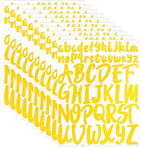 520st Selbstklebende Buchstaben, 10 Bögen 2,5cm 5cm Großbuchstaben Aufkleber Praktische Buchstaben zum Aufkleben für Bastelarbeiten Außenschilder Poster Briefkasten Fenster Auto (Gelb)
