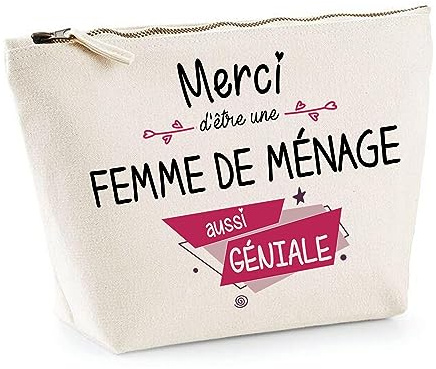 Trousse Merci Femme de ménage géniale | Idée Cadeau Collègue Travail Retraite Pochette Maquillage Toilette