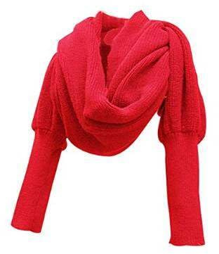 JAWSEU Winter Warm Gestrickter Schal Mit Ärmeln - Stricken Wickelschal Sweater Mode Winterschal Strickschals Cape Stola Für Damen