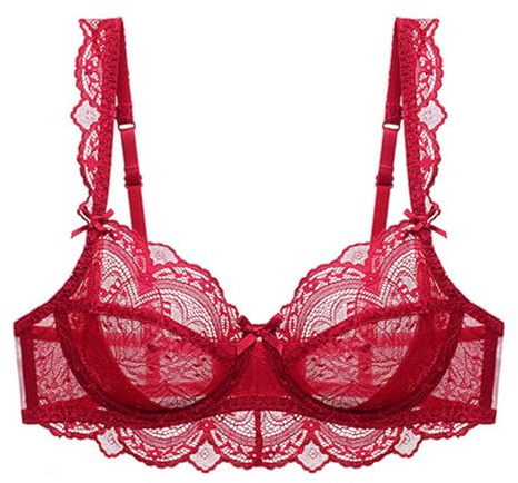 Sencylife Femmes Sexy Dentelle Doux Bonnet Soutien-Gorge Transparent Transparent Armatures Non-Rembourrées Soutiens-Gorge pour Femmes Rouge Bordeaux 100E