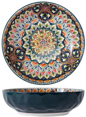 KKGUD Large Serving Bowls, 10 inches Ceramic Bowls for Pasta Noodles Salad Soup (1 Pack, Dark Green)