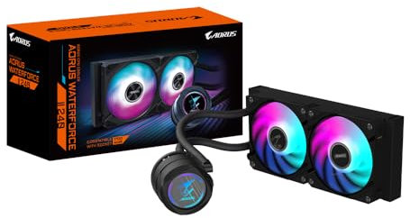 GIGABYTE AORUS WATERFORCE II 240 AIO Flüssigkeits-CPU-Kühler - 2x120mm ARGB-Lüfter, Schiebe-in-Verriegelungsmechanismus, DAISY-CHAIN, kompatibel mit Intel LGA 1851 und AMD AM5