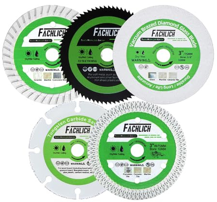 Mini 3 Zoll Diamantklingen - FACHLICH Trennscheibe 5 Stück 75mm für Fliesen Beton Granit Metall Glas Porzellan Holz 3/8(10mm) Bohrung