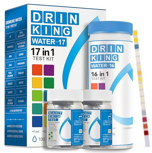 AAwipes Drinking Water Test Strips 17-in-1 100 Strips + 2 Bacteria Tester Kits, Lab-Validated Complete Water Testing for Home, Well, Tap Water, City Water, Flood Water Testing Strips (K03-100)