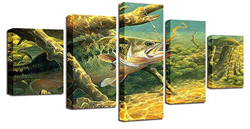 RFCKMIRZ Wandbilder Wohnzimmer Fisch Bild Für Wohnzimmer Kunstdruck Poster 5 Teilige Gemälde Xl (150X80Cm)