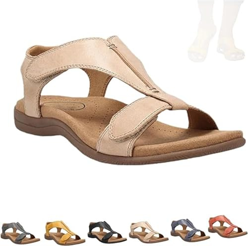 Vimlo Helpseason Sandales orthopédiques confortables for femme, Libiyi Sandales orthopédiques confortables avec soutien de la voûte plantaire, sandales coupe large(Beige,40)