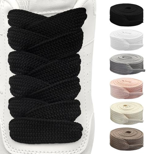Shecret 2 Paia di Lacci Scarpe Piatti, Durevole di Ricambio di 20mm di Qualità, Stringhe Scarpe Ricambio Larghi Per Scarpe da Sportive, Corsa, Adulti, Bambini (Nero, 120 cm - 2 Paia)
