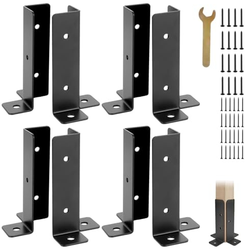 FWEEK 8 bases de poste, soportes de color negro, anclaje para cubierta, apto para 1,5 x 1,5, 2 x 2, 2 x 4, 4 x 4, soportes de base de anclaje para cenador, cubierta
