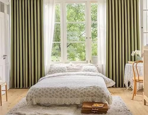 Bishilin Vorhänge Blickdicht mit Ösen, Verdunklungsvorhänge Olivgrün 2er Set Modern Einfarbig 132x183CM Chenille Gardinen Schlafzimmer Kinderzimmer Jugendzimmer