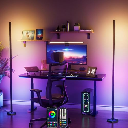 Uocub Corner Floor Lamp, 2 Pack LED Corner Lamp with App/Remote/Button Control, Smart RGB Floor Lamp with 16 Million DIY Colors & 68+ Scene, Music Sync for Living Room, Bedroom, Gaming Room