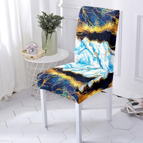 Stuhlhussen Blau Gelb Stuhlüberzug Spandex Stuhlhussen Schwingstühle Stuhlbezug Waschbar Stuhl überzug Abnehmbare Stuhlbezüge mit Gummiband Hussen für Stühle Stuhlhussen 2er Set