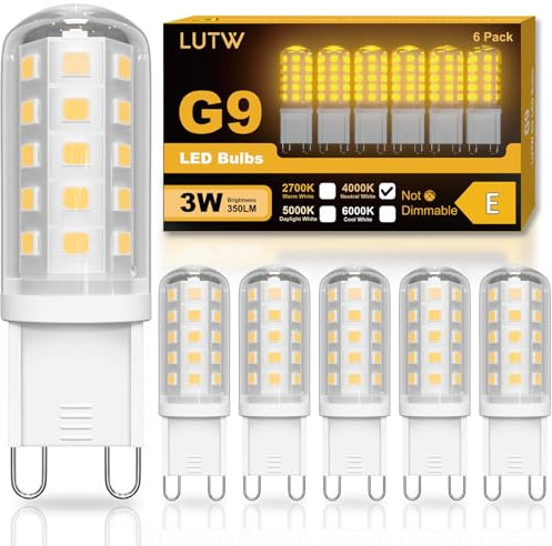 LUTW Ampoule LED G9 Blanc Neutre 4000K, 3W Équivalent 30-40W Halogène Lampe, Ampoule G9 350LM, Non Dimmable, Sans Scintillement, Pour Chambre, Salon, Cuisine, Lot de 6