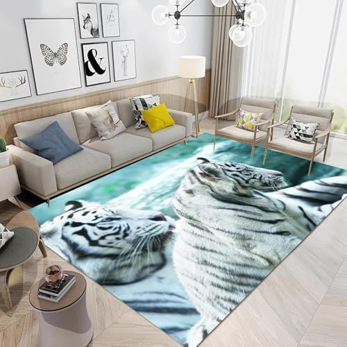 3D Gedruckt Bettvorleger rutschfeste Area Teppich, Wildtier-Tiger 3D Optische Illusion Teppiche Weich Flanell Bodenteppich Wohnzimmer Schlafzimmer Throw Runner Teppiche Low Profile Türmatt-3695755483