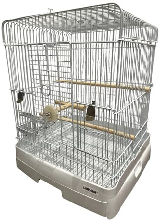 LillipHut Vogelkäfig – Metallkonstruktion, abnehmbarer Boden, Sitzstangen aus Holz und T-Stange, einfache Interaktion, einfach zu reinigen, geräumig und langlebig (Weiß, 35)