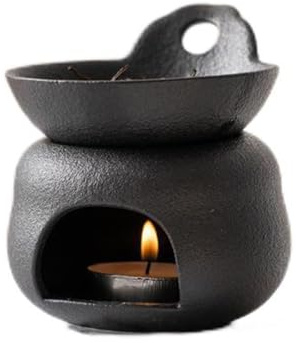 Warmself Aromalampe Teelichthalter aus Keramik Duftlampe aus Keramik Wachsschmelzbrenner Split Design Schwarz
