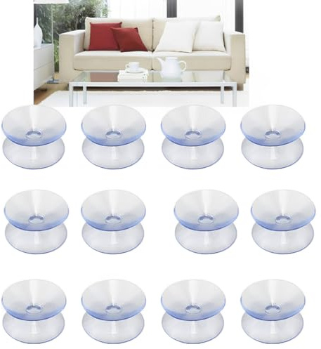 XYTAHDM 12 Stück Doppelseitige Saugnäpfe,Rutschfest Plastiksauger Saugknopf Haken,Kleine Saugnäpfe 40mm, Transparente PVC Kunststoff Saugnapf, für Glasplatte, Glastischspiegel, Fenster