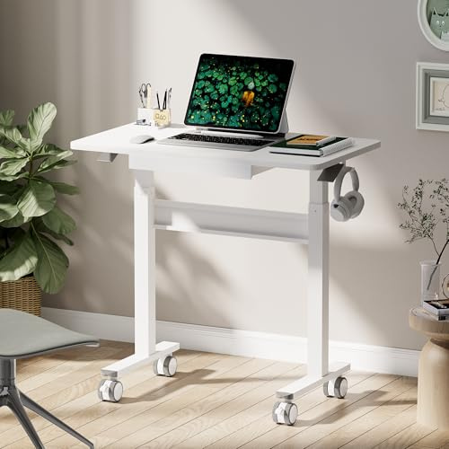 DAWNYIELD Mobile Standing Desk, Pneumatic Height Adjustable Desk, White
