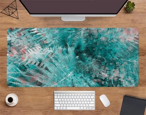 Jinmer Mauspad (600 x 300mm) Verlängertes großes mauspad Schreibtischauflage,Blaues abstraktes Blatt XXL Mauspads genähte Kanten mauspads,rutschfeste Gummibasis,Gaming-Mauspad
