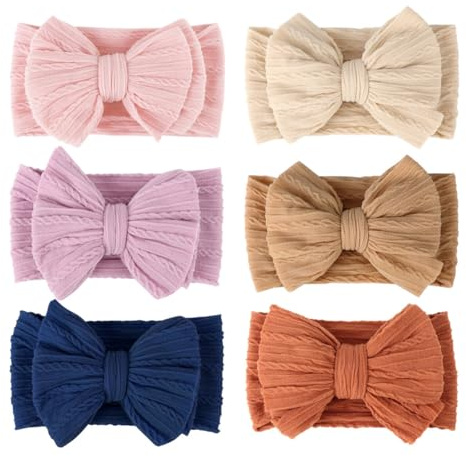 DRESHOW 6 Pack Baby Headbands for Girls Newborn Baby Nylon Headbands with Bows Hair Accessories
