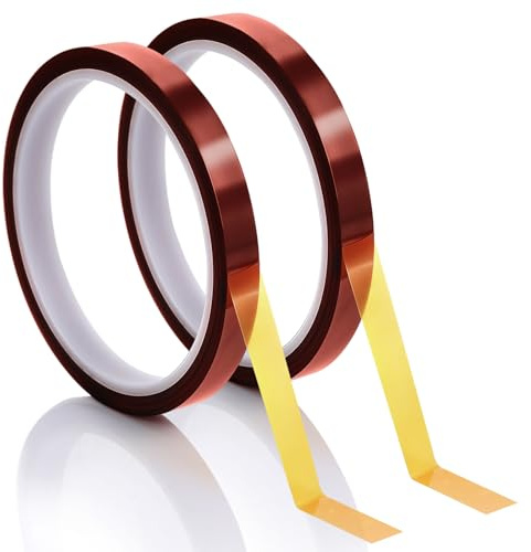 KFHENSOMR 2 Rollen Hitzebeständiges Klebeband, Hochtemperatur-Klebeband Kapton-Band, Polyimid-Isolierband für 3D-Drucker, Sublimation, isolierende Leiterplatten, Elektroniklöten (10mm x 33m)
