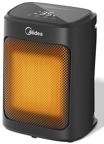 Midea NT20-20AR Keramikheizung, 2000W, PTC-Keramik, 22cm, Schwarz | 3 Modi, 24h Timer, Thermostat, Ueberhitzungs- & Kippschutz, Sofortwaerme, fuer Buero & Schlafzimmer