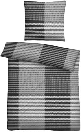 biberna Feinbiber Bettwäsche 0004106 KARO-Streifen 1x 135x200 cm + 1x 80x80 cm, Silber/grau