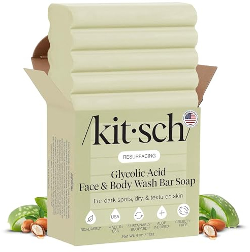 Kitsch Glycolic Acid Face & Body Wash Bar – Resurfacing Bar Soap with Shea Butter for Smoother, Brighter Skin – Gentle Soap & Body Wash Women & Men Love – Cucumber & Eucalyptus Scent Bath Soap - 4 oz