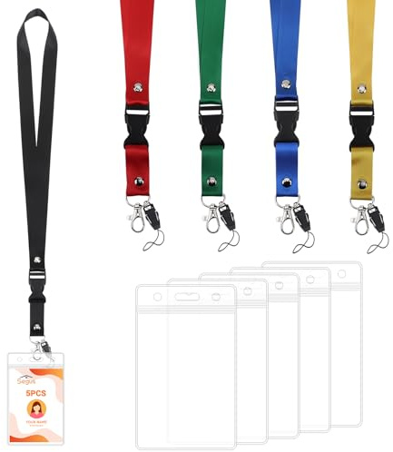 Segus Kartenhülle mit Band, 5 Stück Schlüsselband mit Abnehmbare Schnalle, Lanyard mit Kartenhülle, Schlüsselband Bunt, Wasserdichte Ausweishülle für Büro, Business Ausstellung (Vertikale)