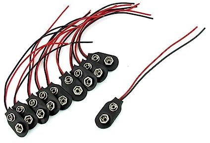 Sewroro Connecteur de Pile 9v avec Câble 10 Cm, Lot de 10 Clips Batterie Type I, Accessoire Électrique pour Alimentation Led, Usage Électroménager, Noir, Plastique et Métal Solide