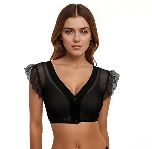 dirndl bluse damen schwarz, Dirndlbluse Damen Flügelärmel Chiffon Dirndl Bluse | Mit V-Ausschnitt Zum Knöpfen Schwarz Weiß Sexy Trachten Trachtenblusen Transparent Trachtenmode Für Oktoberfest S-XXL