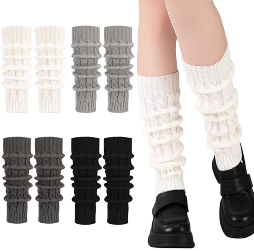 scenicamp 4 Pairs Crochet Leg Warmers for Women Cable Knit Leg Warmers Y2K Cute Legwarmers 80s Extra Soft Knitted Long Boot Socks for Women Lady Girls Dance Yoga Ballet Y2K Party