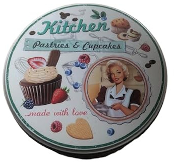 Conny Clever Vintage Metall-Keksdose Rund, Pastries & Cupcakes Design, Retro Küchen-Gebäckdose mit Deckel
