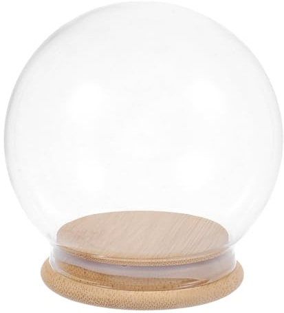 ULTECHNOVO Dôme en Verre 10 Cm avec Base en Bambou, Globe à Neige Déco DIY, Vitrine Anti-poussière en Verre Transparent, Terrarium pour Plantes, Accessoire Décoration Maison Et Présent Unique