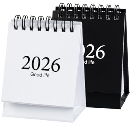 YUVKIN 2 Mini Calendriers de Bureau 2026 Calendriers Compacts de Janvier 2026 à Juillet 2027 Petits Calendriers de Table avec Autocollants pour Bureau à Domicile et École (Blanc/Noir)