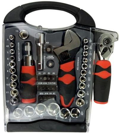 FACAIIO Kit di 45 cacciaviti a cricchetto con manico corto e chiave inglese con 72 denti Dual Drive e chiave regolabile, uso versatile