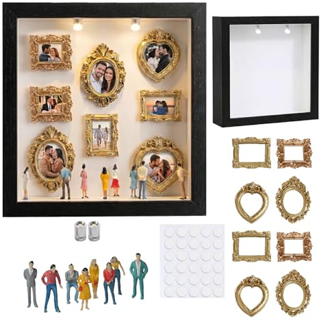 AHYDFSR DIY Mini Museum Silhouette Box, Cornici Piccole Museo, Shadow Box Frame Kit, con Gold Mini Frames & Figurines, Cornice Personalizzata con Foto, for Valentine'S Day & Anniversaries