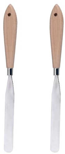ibasenice 2pezzi Spatole per Pittura ad Olio con Manico in Legno Raschietti Artistici in Acciaio Inossidabile per Miscelazione Colori e Creazione Linee Lisce Strumenti Professionali