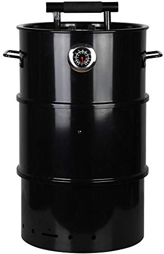 Esschert Design Grill- Räuchertonne Größe S mit Thermometer mit Zwei Griffen, Ø 37,5 x H65 cm, schwarz