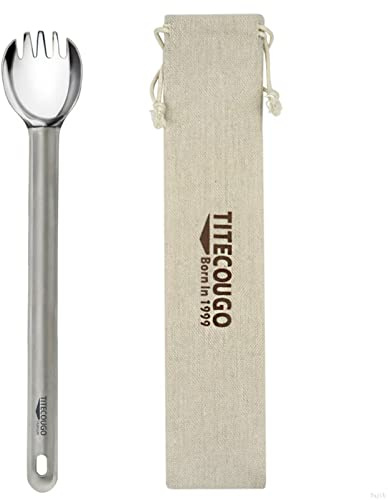 TITECOUGO Titanium Spork, Camping Long Spork Titanium Multitool Lightweight Camp Outdoors Hiking Travel Convenient Picnic Spoon Fork for Men Women Portable Flatware 1 pack