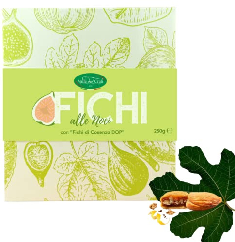Valle del Crati Fichi Secchi alle Noci | Fichi Ripieni di Noci con Cannella e Scorze di Limone | Fichi Calabresi Confezione 250 grammi