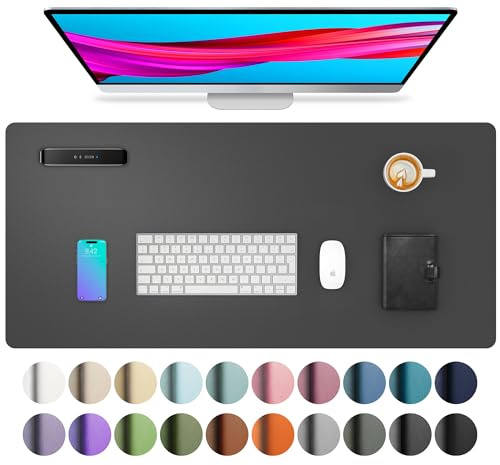 Aothia PU Leather Desk Mat,Non Slip Large Mouse Mat, 80 x 40cm, Gray | Table Protector with suede base; Waterproof & Easy clean, Fits office/home, laptop writing workspace