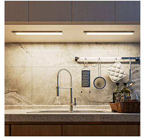 LED Under Cabinet Light, USB Rechargeable Cabinet Lighting with Motion Sensor, Ultra-Thin Under Closet Light for Wardrobe, Closet, Stair, Under Cupboard Lighting, Warm White 3000K, 2 Pack
