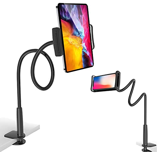 GRSTREE Phone Holder,360 Flexible Lazy Tablet Holder for Bed,with Adjustable 80CM 31.5” Long Arm Clamp Bracket Mount Stand for 4.7~10.5 iPhone/iPad Air/Pro/mini/Tablet/Switch(Black)