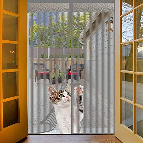 Orumrud Fliegengitter Balkontür Magnet, 140x220 cm Fliegenvorhang Für Türen Anti Katze Kratzen Schwerlast Automatisches Schließen für Terrassentür, Zimmertür, Französische Tür, Klebemontage, Grau