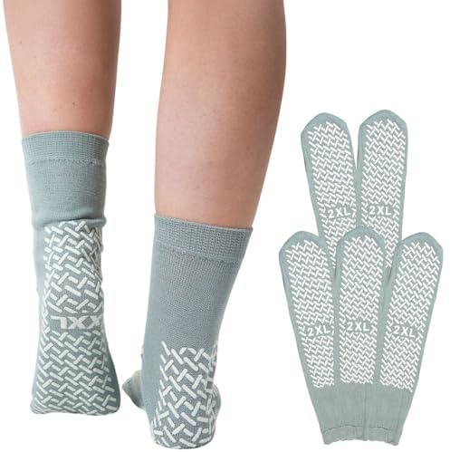 Interweave Healthcare 5 Pairs Double Tread Non Slip Hospital Socks, XXL Grey Socks, Grippy Tread, As Used by NHS