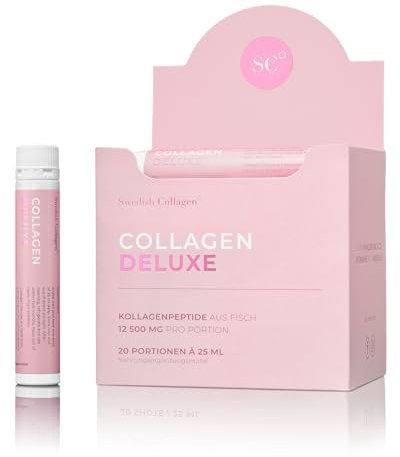 Swedish Collagen - Collagen Deluxe Shots, 20x25ml flüssige Kollagenergänzung | 12.500 mg Meereskollagen mit Hyaluronsäure, Vitaminen & Mineralien für Haare, Haut und Nägel (20)