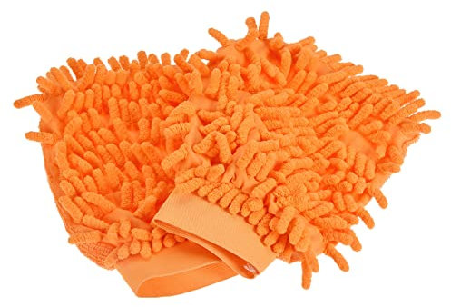 sourcing map Microfiber Chenille Mitts Reusable Scratch-Free Cleaning Gloves Wash Sponge for Home Kitchen, Orange Pack of 2