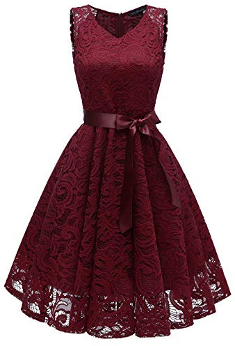 BOTCAM - Abito da donna in pizzo da damigella e per feste, elegante, lungo, abito da cocktail, in chiffon, con scollo a V, senza maniche, abito da sera e da ballo, da damigella d'onore, da sposa, da