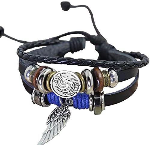 IBOWZ Herren Armband Armband Schnur,Armbänder,Damen Ledermanschettenarmband Feder Multi Strang Armband Wickelarmband Türkis Boho Armreif Geflochtene Lederarmbänder Böhmischer Schmuck Geschenke für