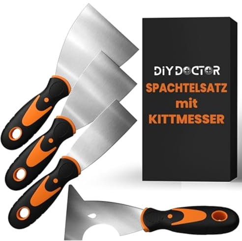 DIY Doctor 4-Piece Wallpaper Scraper Set (1 Pack) – Includes 3 Strippers & 1 Multifunctional Putty Scraper – Paint Scraper Tools in Sizes 1.5, 2.5, 3.5 – For Wallpaper Removal, DIY & Painting Tasks